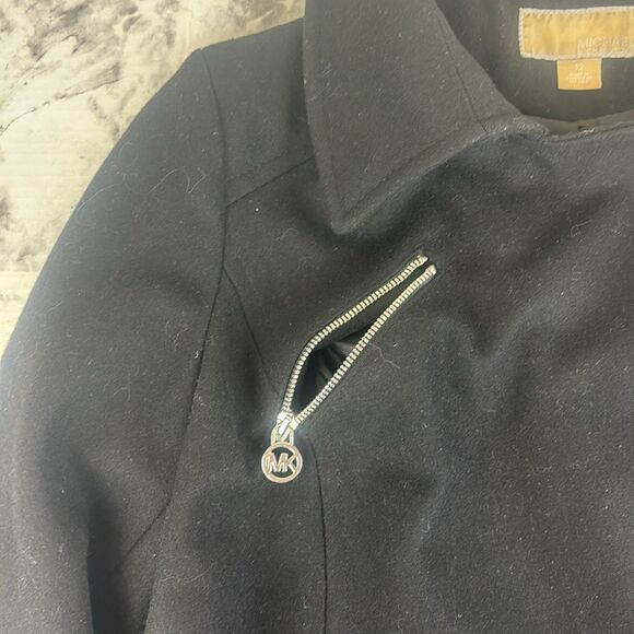 Michael Kors Black Wool Blend Cassandra Asymmetrical Zipper Pea Coat Size 12 - Picture 5 of 12